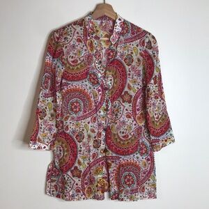 Morrissey Y wood button colorful paisley cotton blouse top size small cute